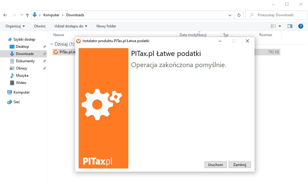 Zakończenie instalacji programu PITax.pl - możliwość uruchomienia programu przyciskiem Uruchom